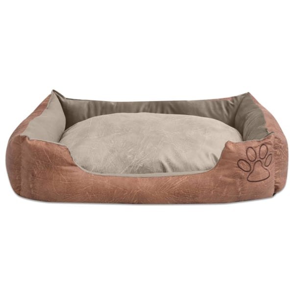 vidaXL Hundbädd med kudde PU konstläder storlek L beige Beige