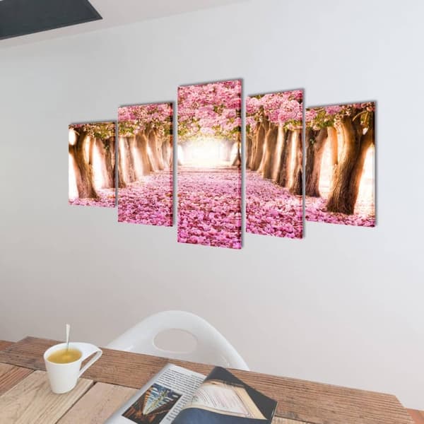 vidaXL Canvastavlor set om 5 körsbärsblom 200 x 100 cm multifärg