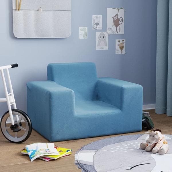 vidaXL Barnsoffa blå mjuk plysch Blå