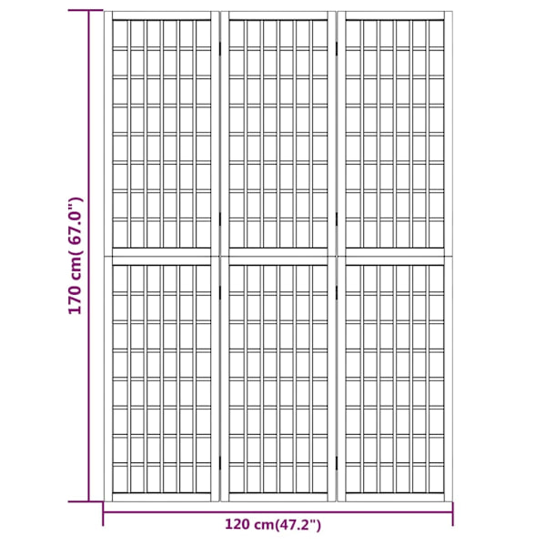 vidaXL Rumsavdelare med 3 paneler japansk stil 120x170 cm vit Vit