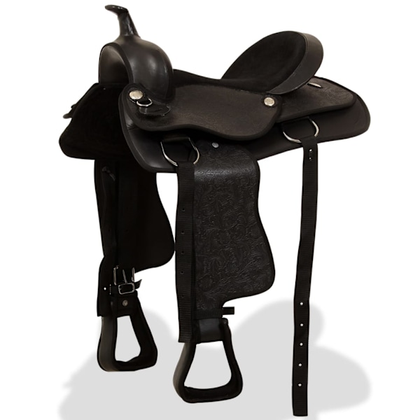 vidaXL Westernsadel träns&halsband äkta läder 17" svart Svart