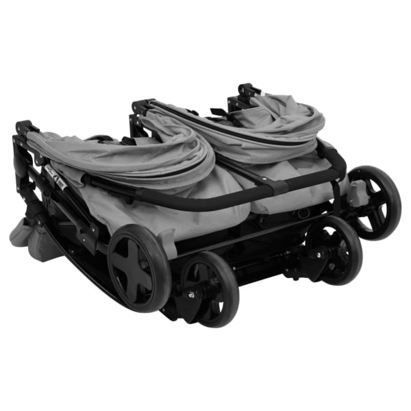vidaXL Tvillingvagn ljusgrå och svart stål grå
