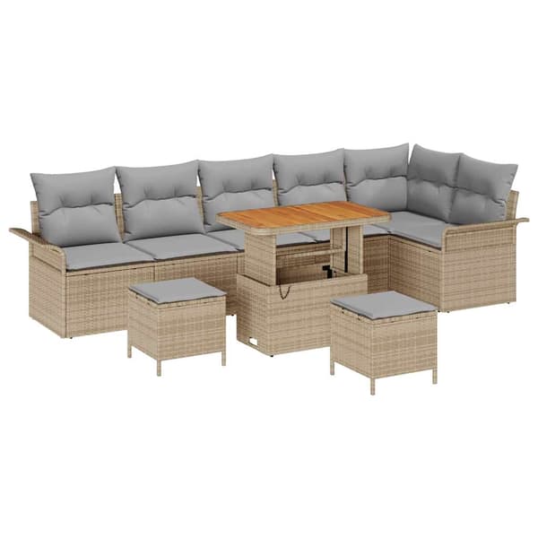 vidaXL Trädgårdsoffset 9 st Beige konstrotting Beige