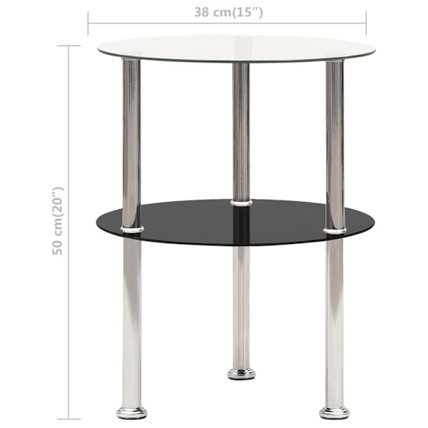 vidaXL Sidobord med 2 hyllplan genomskinligt & svart 38 cm härdat glas Svart
