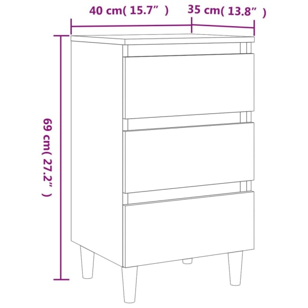 vidaXL Sängbord med ben i massivt trä 2 st sonoma-ek 40x35x69 cm Brun