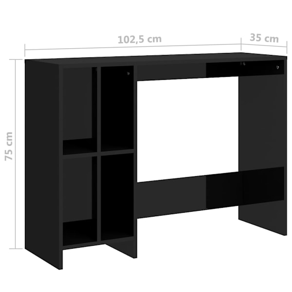 vidaXL Datorbord svart högglans 102,5x35x75 cm konstruerat trä Svart