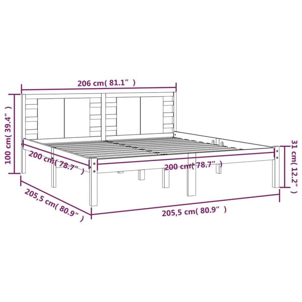 vidaXL Sängram vit massiv furu 200x200 cm Vit