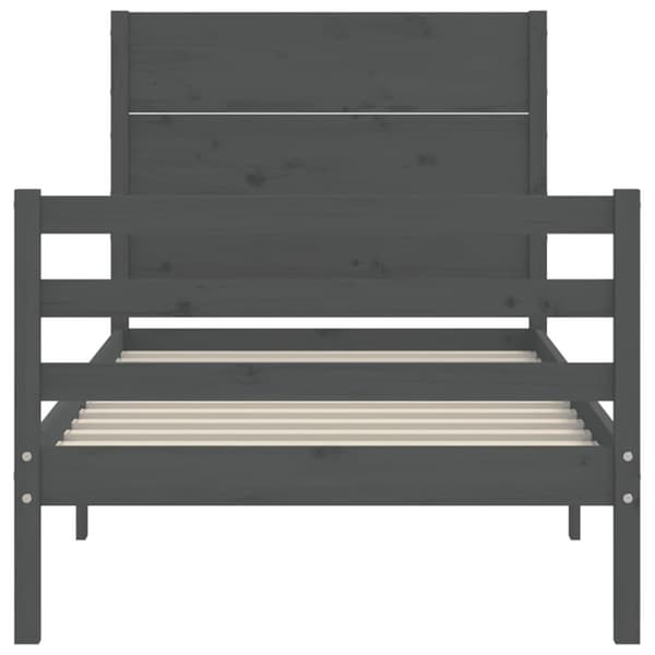 vidaXL Sängram med huvudgavel grå 90x200 cm massivt trä Grå