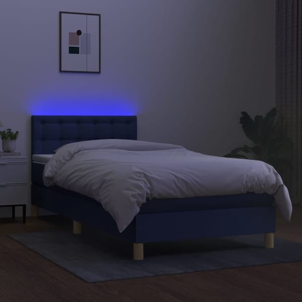 vidaXL Ramsäng med madrass & LED blå 90x200 cm tyg Blå