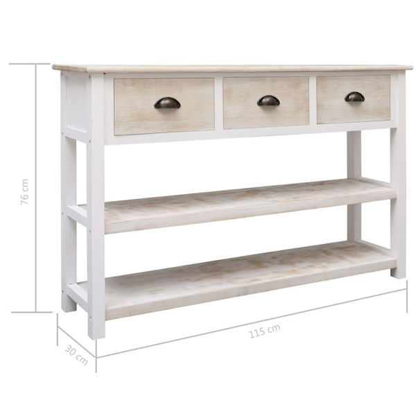 vidaXL Skänk naturlig och vit 115x30x76 cm trä Vit