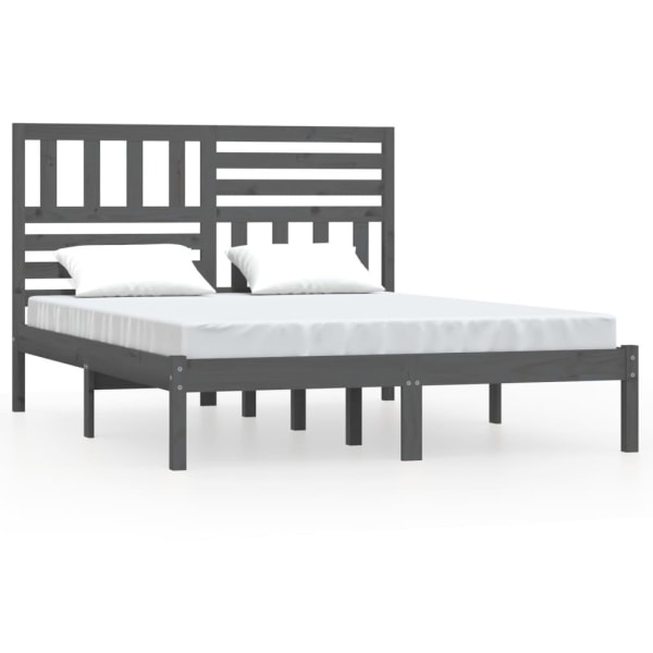 vidaXL Sängram 135x190 cm massiv furu grå grå