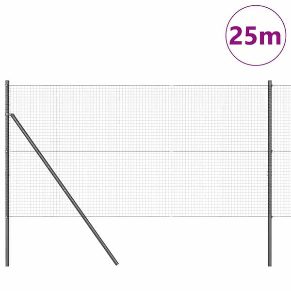 vidaXL Svetsat trådgaller markfäste 25 x 1 m PVC-belagda stål Grå Mesh Grå