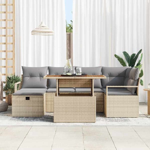 vidaXL Trädgårdsoffset 7 st Beige konstrotting Beige