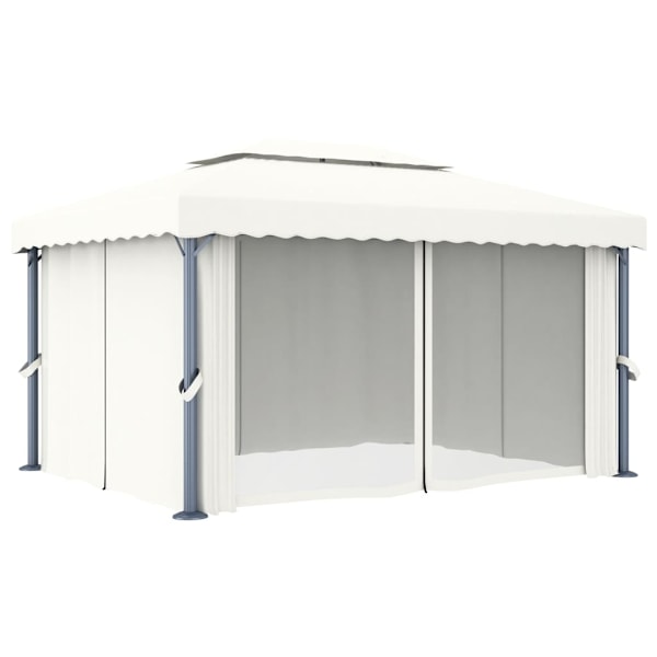vidaXL Paviljong med draperi och ljusslinga LED 4x3 m gräddvit Creme