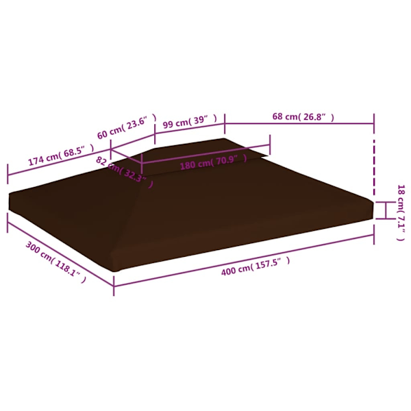 vidaXL Paviljongtak med ventilering 310 g/m² 4x3 m brun Brun