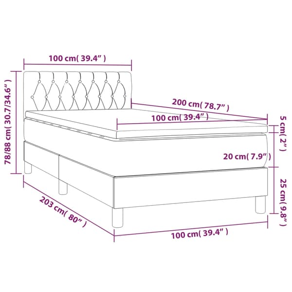 vidaXL Ramsäng med madrass mörkgrå 100x200 cm tyg Grå