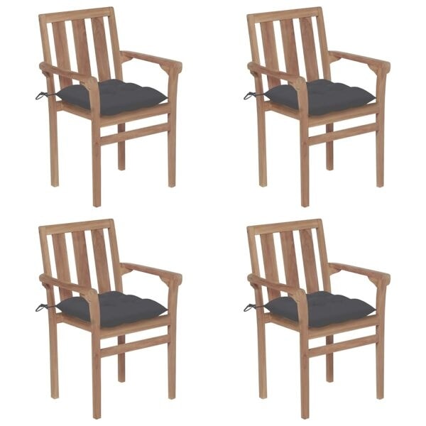 vidaXL Stapelbara trädgårdsstolar med dynor 4 st massiv teak Antracit