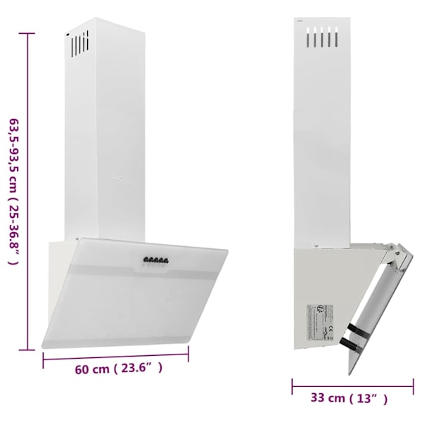 vidaXL Köksfläkt 60 cm stål och härdat glas vit Vit
