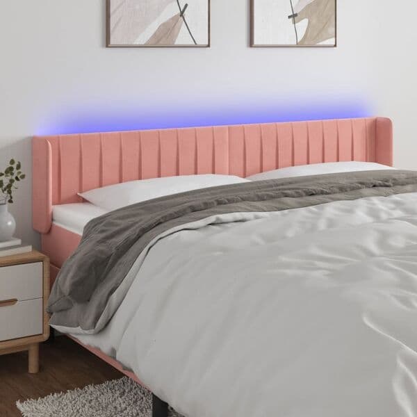 vidaXL Sänggavel LED rosa 163x16x78/88 cm sammet Rosa