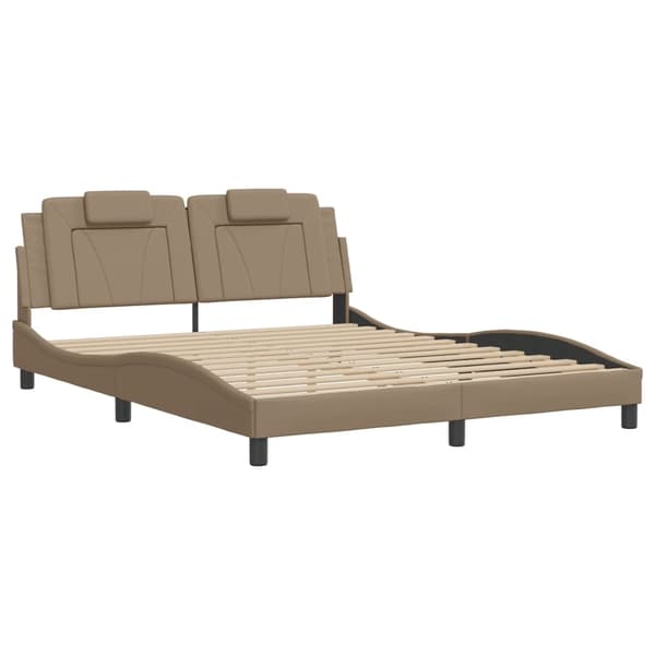 vidaXL Sängram med LED-belysning cappuccino 160x200 cm konstläder Brun