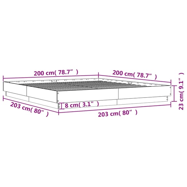vidaXL Sängram grå sonoma 200x200 cm konstruerad trä Grå