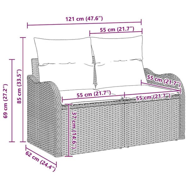 vidaXL Trädgårdsoffset 9 st Beige Poly Rattan Beige