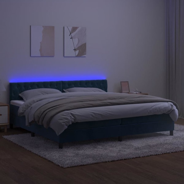 vidaXL Ramsäng med madrass & LED mörkblå 200x200 cm sammet Blå