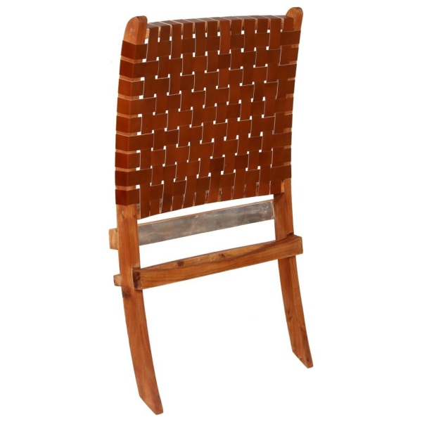 vidaXL Hopfällbar stol flätad brun äkta läder Brun