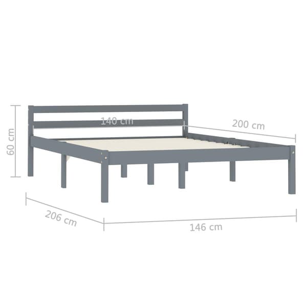 vidaXL Sängram grå massiv furu 140x200 cm grå
