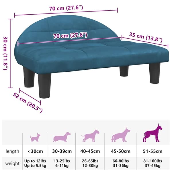 vidaXL Hundbädd blå 70x52x30 cm sammet Blå