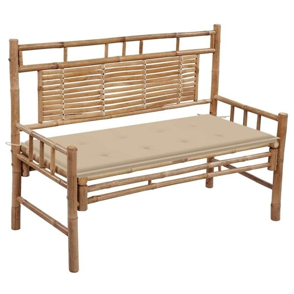 vidaXL Trädgårdsbänk med dyna 120 cm bambu Beige
