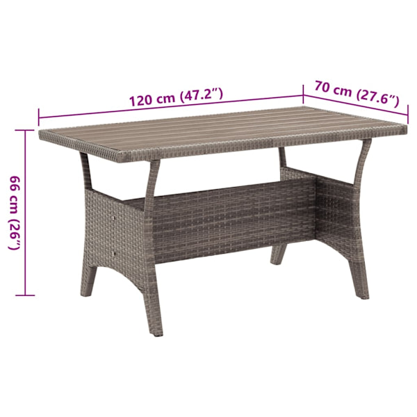 vidaXL Trädgårdsbord grå 120x70x66 cm konstrotting grå