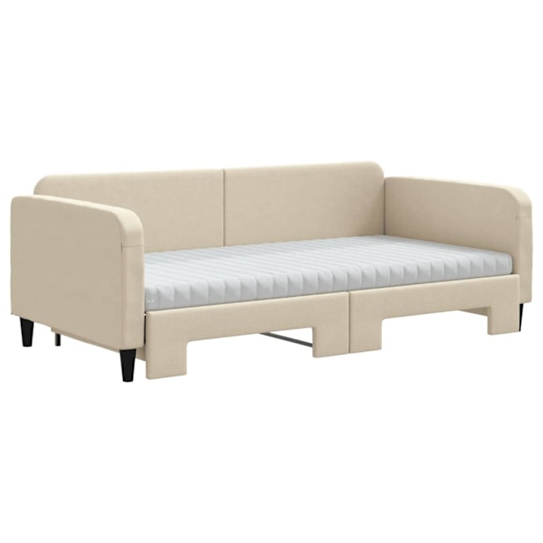 vidaXL Dagbädd med extrabädd och madrasser gräddvit 100x200 cm tyg Kräm