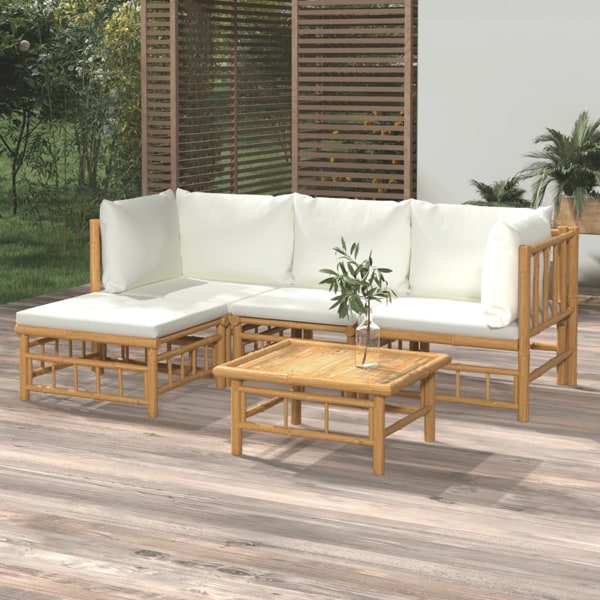 vidaXL Loungegrupp 5 delar gräddvita dynor bambu Brun