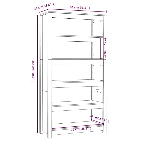 vidaXL Bokhylla svart 80x35x154 cm massiv furu Svart