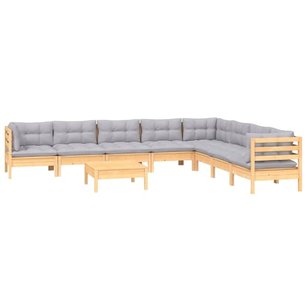 vidaXL Loungegrupp med dynor 9 delar grå furu grå
