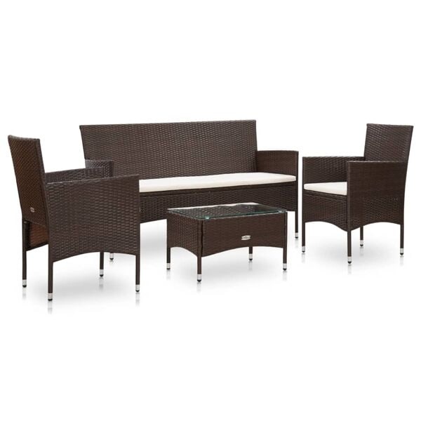 vidaXL Loungeset för trädgården med dynor 4 delar konstrotting brun Brun