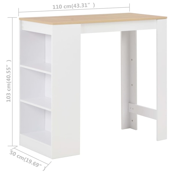 vidaXL Barbord med hylla vit 110x50x103 cm Vit