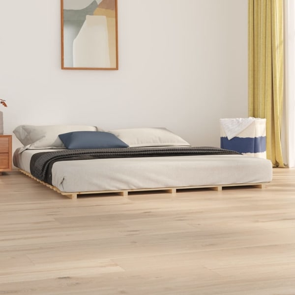 vidaXL Sängram 200x200 cm massiv furu Brun