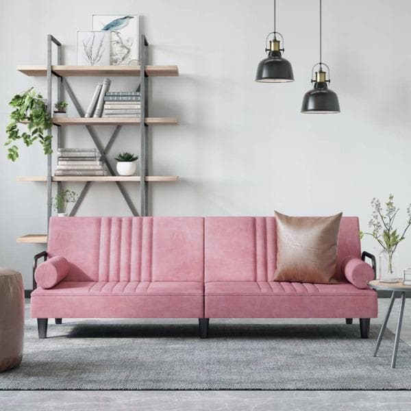 vidaXL Bäddsoffa med armstöd rosa sammet Rosa