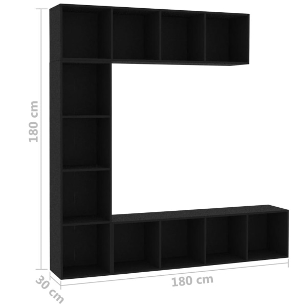 vidaXL Bokhylla/TV-bänk 3 delar set svart 180x30x180 cm Svart