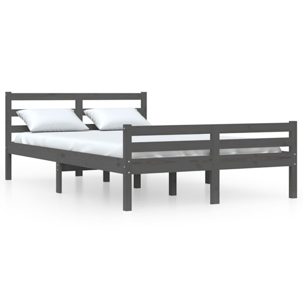vidaXL Sängram grå massivt trä 135x190 cm Grå