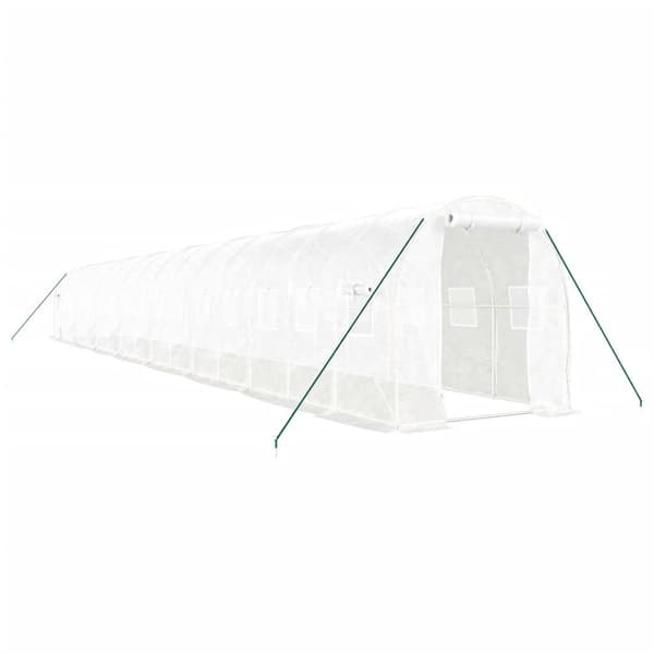 vidaXL Växthus med stålram vit 32 m² 16x2x2 m Vit