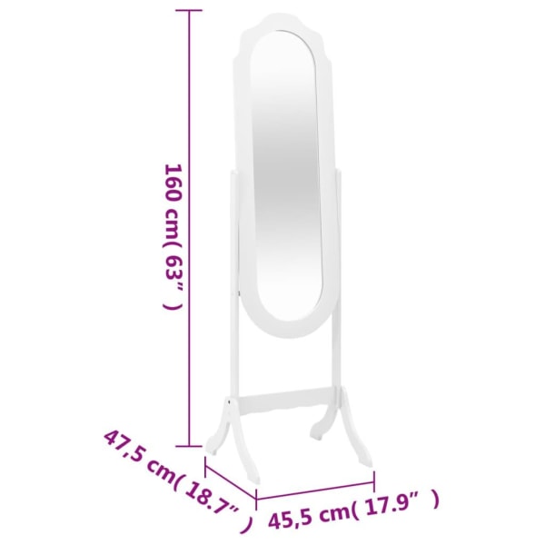 vidaXL Fristående Spegel vit 45,5x47,5x160 cm konstruerad trä Vit