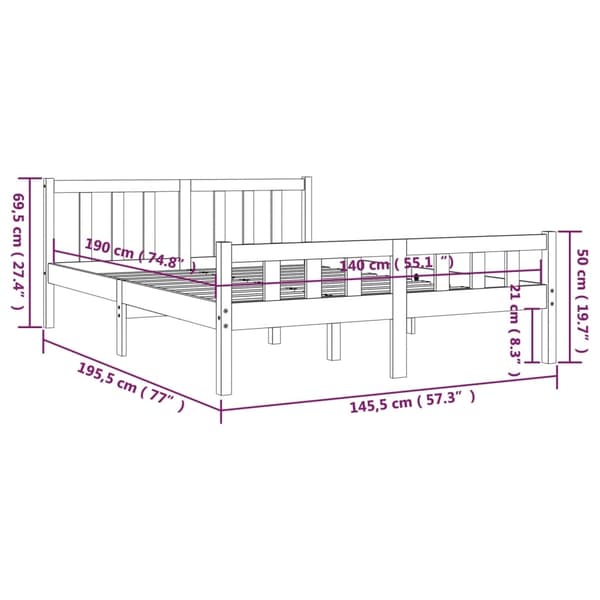 vidaXL Sängram massivt trä 140x190 cm Grå