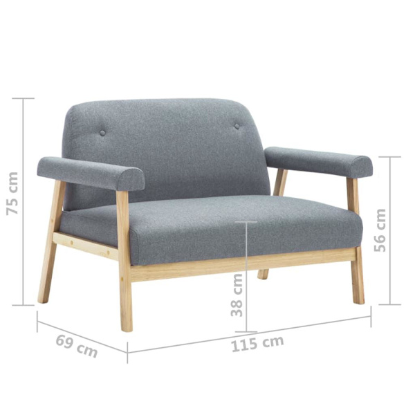 vidaXL Soffa 2-sits tyg ljusgrå grå