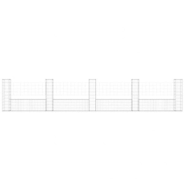 vidaXL U-formad gabionkorg med 5 stolpar järn 500x20x100 cm Silver