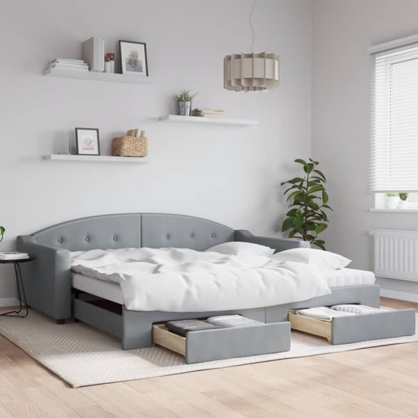vidaXL Dagbädd utdragbar med lådor ljusgrå 100x200 cm tyg Grå