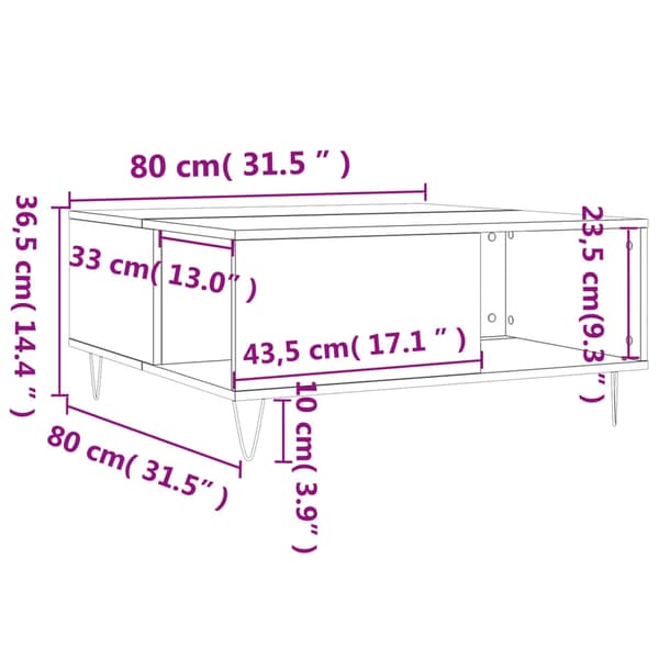 vidaXL Soffbord vit 80x80x36,5 cm konstruerat trä Vit