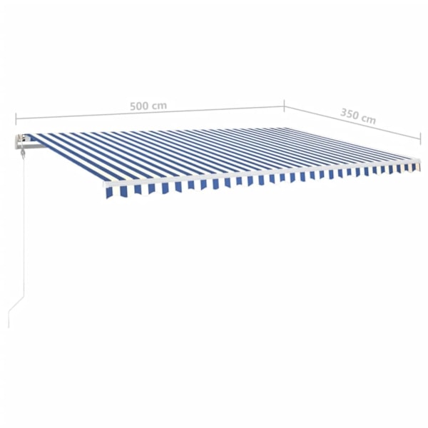 vidaXL Automatisk markis med vindsensor & LED 500x350 cm blå och vit Blå